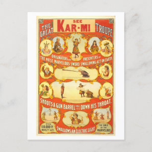 Vintage-Plakat für die Kar-Mi-Truppe Zirkusacts Postkarte