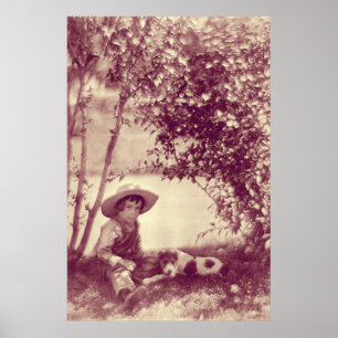 Vintage-Plakat: Junge mit Hund in Ruhe Poster