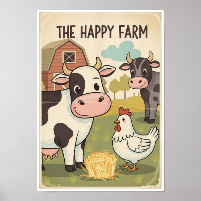 Vintage-Plakate mit Farmtieren Poster (Vorne)