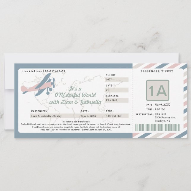 Vintage Plane Birthday Boarding Pass Ticket Einladung (Vorderseite)
