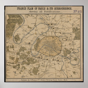 Vintage Pläne von Paris, Frankreich Antike Karte D Poster