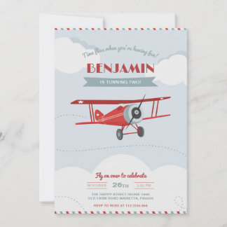 Vintage Planes Invitation for Birthday Party Retro Einladung