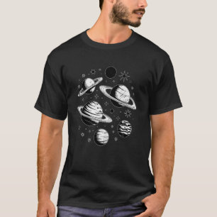 Vintage-Planeten-Tintenlinie Retro-Astronomischer T-Shirt