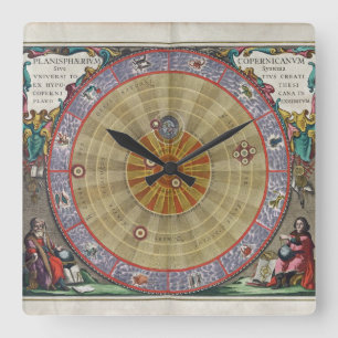 Vintage Planisphäre des Copernicus-Universums Quadratische Wanduhr
