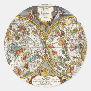 Vintage Planisphäre Sternkarte von Nicholas de Fer Runder Aufkleber