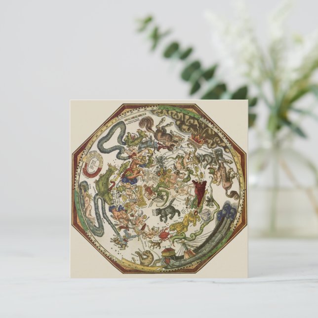 Vintage Planisphere Himmelskarte von Peter Apian Einladung (Stehend Vorderseite)