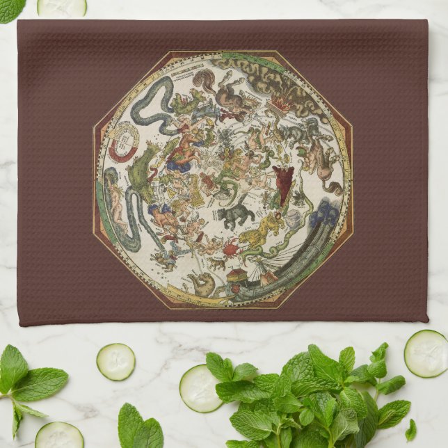 Vintage Planisphere Himmelskarte von Peter Apian Geschirrtuch (Gefaltet)