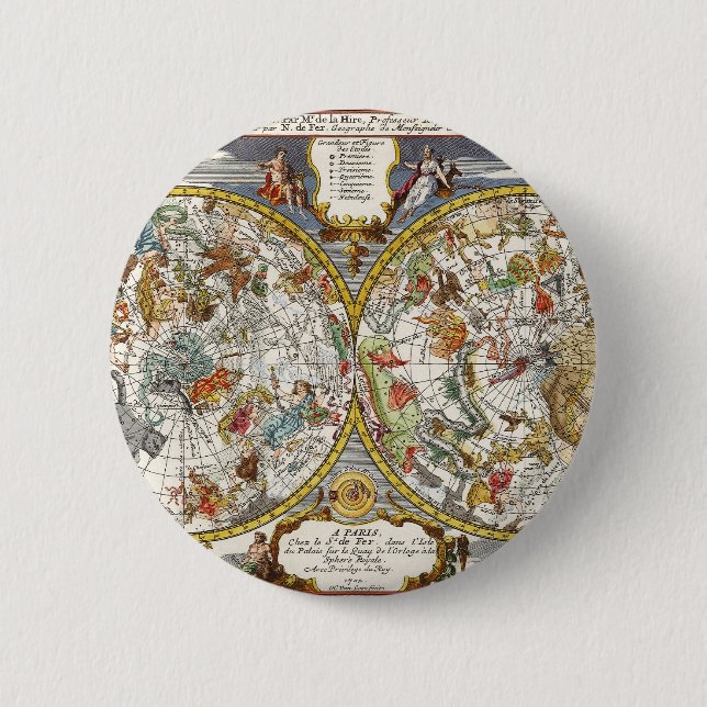 Vintage Planisphere Star Karte von Nicholas de Fer Button (Vorderseite)