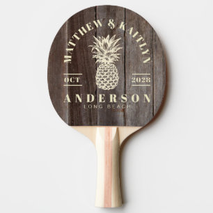 Vintage Planks Tropische Ananas Hochzeit Tischtennis Schläger