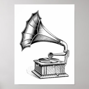 Vintage Plattenspieler Musik Instrument Poster
