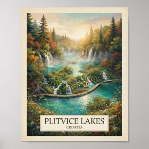Vintage Plitvicer Seenlandschaft Kroatien Reisepla Poster