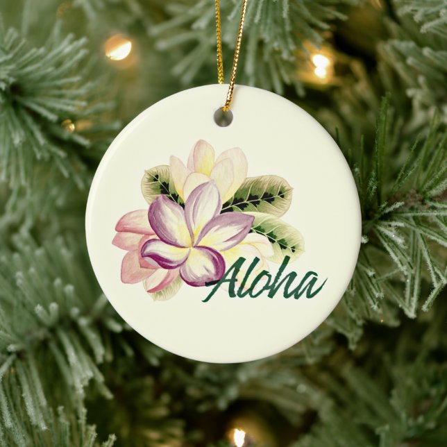 Vintage Plumeria Aloha individuell anpassbar Keramik Ornament (Baum)