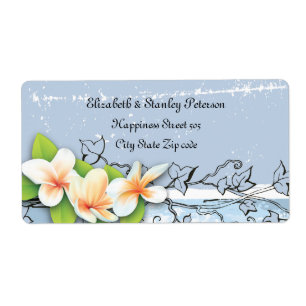 Vintage Plumeria Efeu blau weiße Hochzeitsetikett