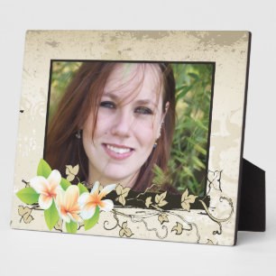 Vintage plumeria/frangipani and ivy beige foto fotoplatte