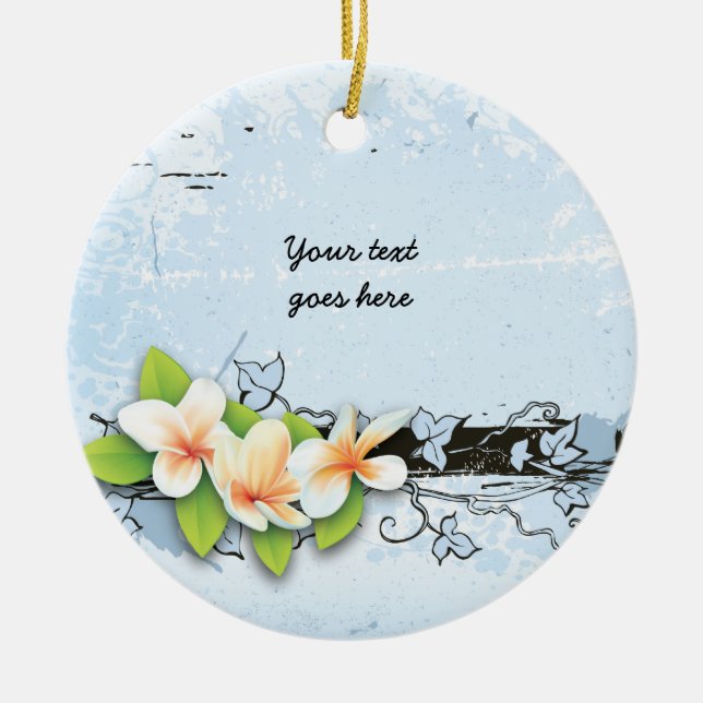 Vintage Plumeria und Efeu-blaue Grunge Keramikornament (Vorne)