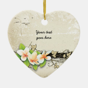 Vintage Plumeria und Efeu-Grunge-Dekoration Keramik Ornament