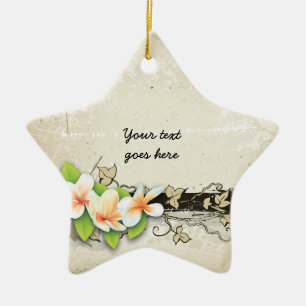 Vintage Plumeria und Efeu-Grunge-Dekoration Keramikornament
