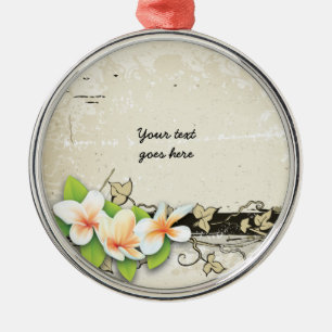 Vintage Plumeria und Efeu-Grunge-Dekoration Silbernes Ornament