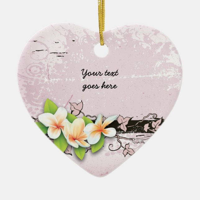 Vintage Plumeria und Efeu-Rosa-Grundierung Keramikornament (Vorne)