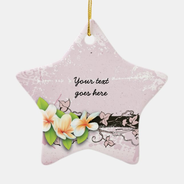 Vintage Plumeria und Efeu-Rosa-Grundierung Keramikornament (Vorne)