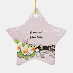 Vintage Plumeria und Efeu rosa Grunge-Ornament Keramikornament