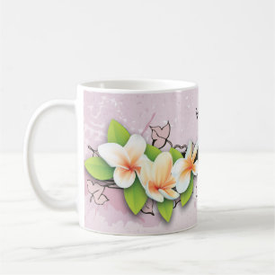 Vintage-Plumerie/Frangipani und Efeu rosa Tasse