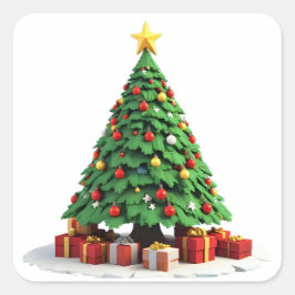 Vintage Plush Christmas Tree Art Quadratischer Aufkleber