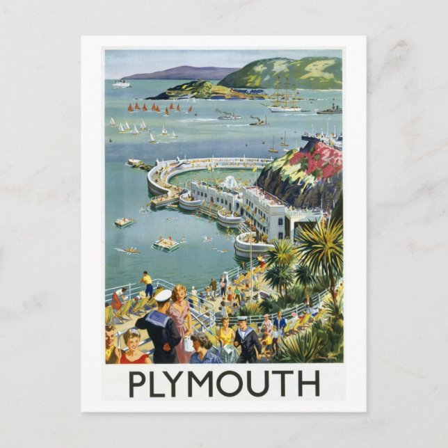 Vintage Plymouth England Travel Poster Postkarte (Vorderseite)