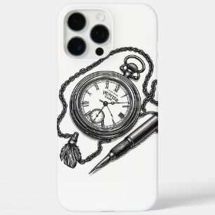 Vintage Pocket Watch & Pen Sketch Kunst iPhone 16 Pro Max Hülle