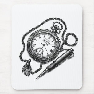 Vintage Pocket Watch & Pen Sketch Kunst Mousepad