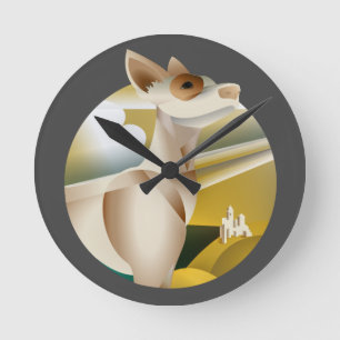 Vintage Podenco Art Deco Hund Runde Wanduhr