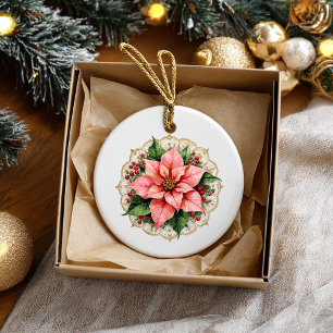 Vintage-Poinsettia-Doily Keramik Ornament