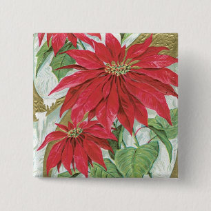 Vintage Poinsettia-Illustration. Button