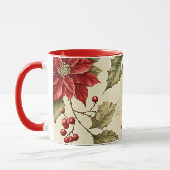 Vintage Poinsettia und Berries Weihnachten Tasse (Links)
