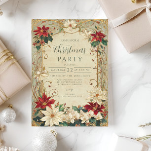 Vintage Poinsettia und Heiligabend Einladung