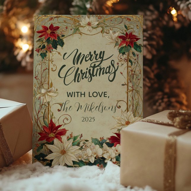Vintage Poinsettia und Heiligabend Feiertagskarte (Von Creator hochgeladen)