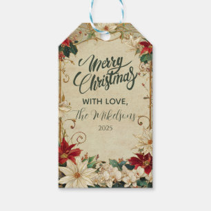 Vintage Poinsettia und Heiligabend Geschenkanhänger