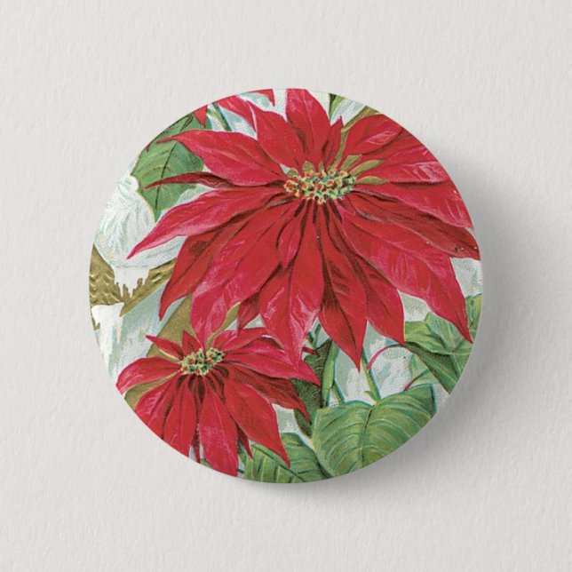 Vintage Poinsettiaillustration Button (Vorderseite)