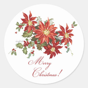 Vintage Poinsettias-Aufkleber Runder Aufkleber