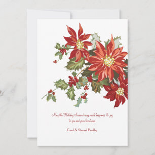 Vintage Poinsettias Flat Holiday Card Feiertagskarte