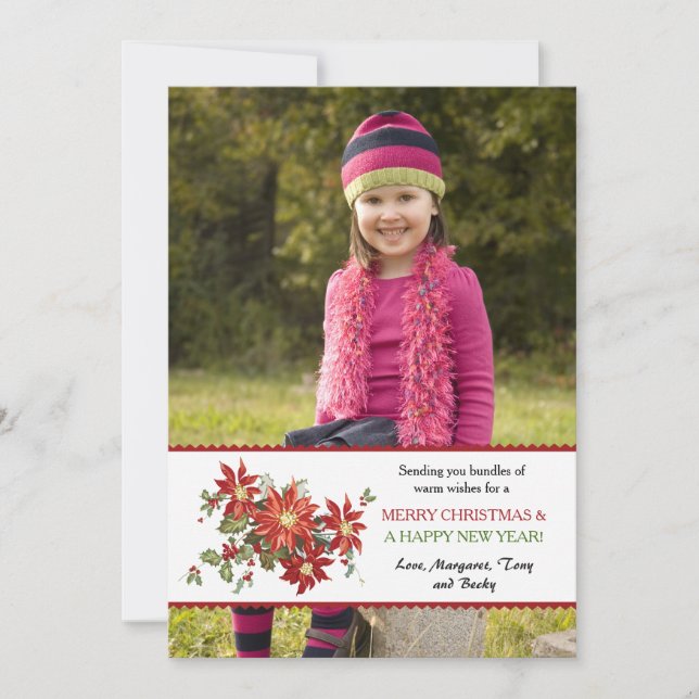 Vintage Poinsettias Foto Feiertagskarte (Vorderseite)