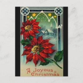 Vintage Poinsettias Kirche und Sterne Weihnachten Postkarte