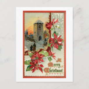 Vintage Poinsettias, Kirchen und Weihnachtsgrüße Postkarte