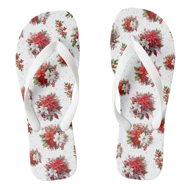 Vintage Poinsettias und Weihnachtsweiße Flip Flops (Fußbett)