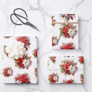 Vintage Poinsettias und Weihnachtsweiße Geschenkpapier Set