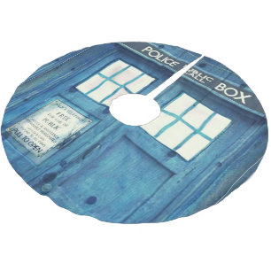 Vintage Polizei ruft allgemeinen Anruf-Kasten an Polyester Weihnachtsbaumdecke