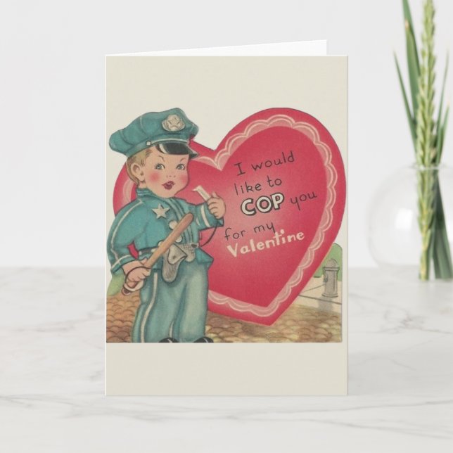 Vintage Polizeibeamtin Valentine Grußkarte Feiertagskarte (Vorderseite)