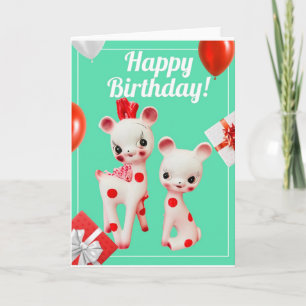Vintage-Polka-Dot-Hirsch-Kitsch-Retro-Geburtstagsk Karte