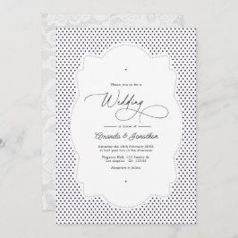 Vintage Polka Dot Lace Frame Wedding QR Code Photo Einladung