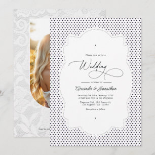 Vintage Polka Dot Spitzenrahmen Hochzeit QR Code F Einladung